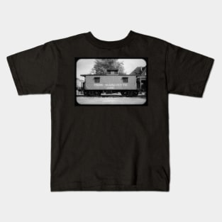 Lone Caboose in Black and White Kids T-Shirt